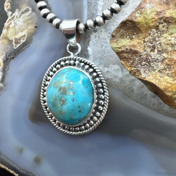Sterling Silver SW Style Round Tibetan Turquoise Decorated Pendant For Women - Picture 5 of 10